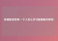 权威配资世界,一个人怎么学习股票操作挣钱?