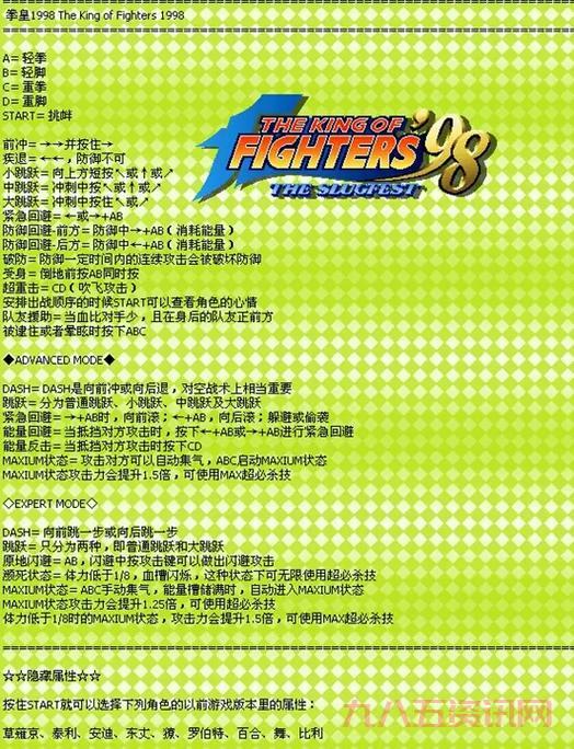 KOF98全角色分析：最强连招与战斗策略
