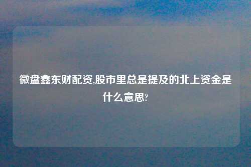 微盘鑫东财配资,股市里总是提及的北上资金是什么意思?