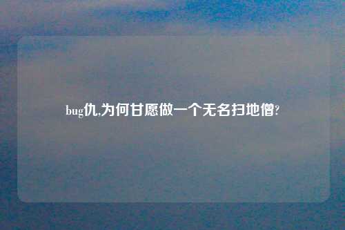 bug仇,为何甘愿做一个无名扫地僧?