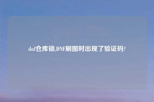 dnf仓库锁,DNF刷图时出现了验证码?