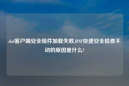 dnf客户端安全组件加载失败,DNF快速安全检查不动的原因是什么?