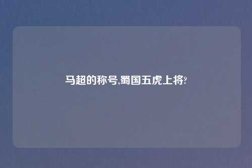 马超的称号,蜀国五虎上将?
