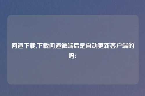 问道怎么玩,怎么玩问道微端后是自动更新客户端的吗?