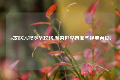 icc攻略冰冠堡垒攻略,魔兽世界有哪些经典台词?