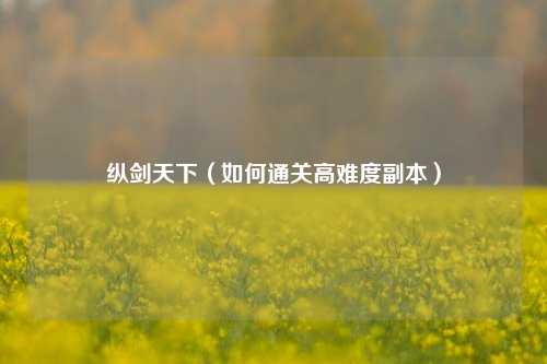 纵剑天下（如何通关高难度副本）