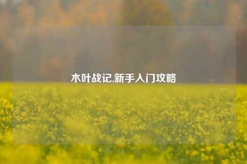 木叶战记,新手入门攻略